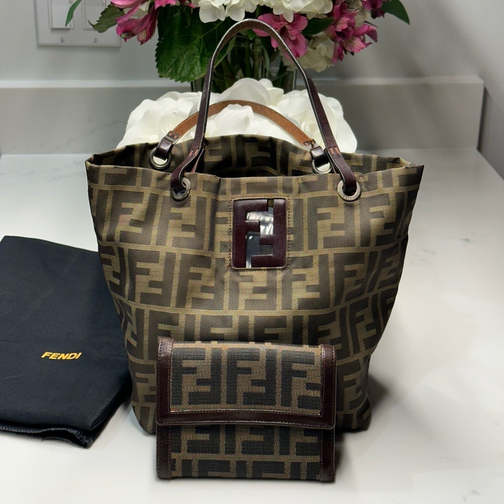 Fendi FF Zucca Tote + Trifold Wallet + Dust Bag + COA